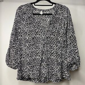 Joie Silk Black & White Silk Popover Top
